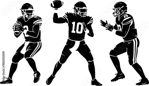 American Football Player Silhouette Set in Action Poses