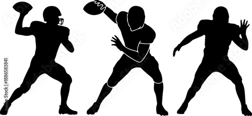 American Football Player Silhouette Set in Action Poses