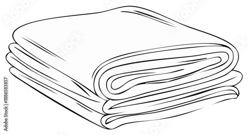 Line Art Illustration of Folded Cloths Stack, Fabrics, Laundry and Textiles