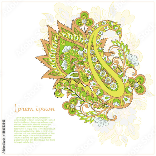 Paisley isolated. Card with paisley isolated for design. Floral vector pattern. Embroidery floral vector pattern.