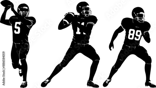 American Football Player Silhouette Set in Action Poses