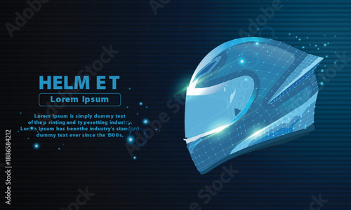 Helmet low poly wireframe vector. Futuristic digital motorcycle helmet low poly wireframe graphic.