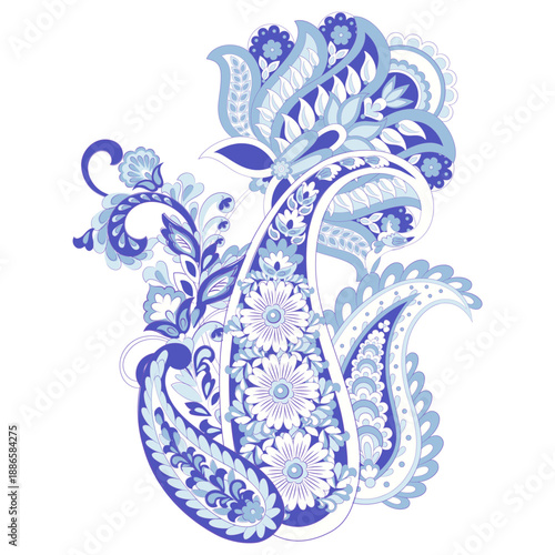 Paisley vector isolated pattern. Damask floral illustration in batik style