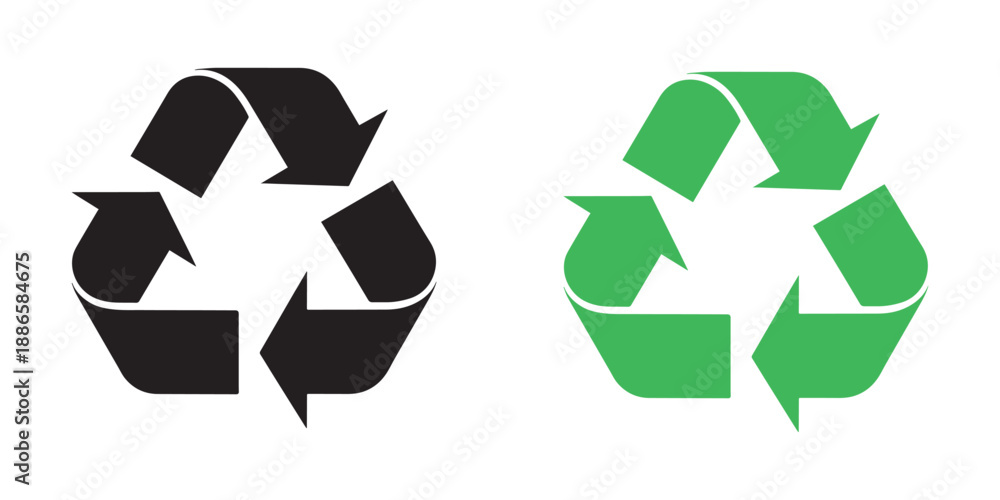 Obraz premium Recycling symbol icons in black and green isolated on transparent background, eco friendly recycling sign for ecology and environment, reduce, reuse, recycle concept