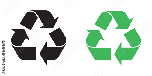 Recycling symbol icons in black and green isolated on transparent  background, eco friendly recycling sign for ecology and environment, reduce, reuse, recycle concept