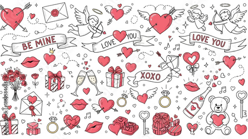 Valentines Day doodles and illustrations for love and romance