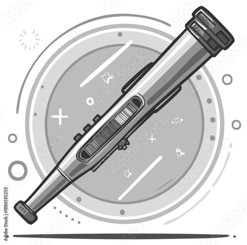 Monocular Telescope Illustration: Shiny Silver Spyglass Icon with Faded Background