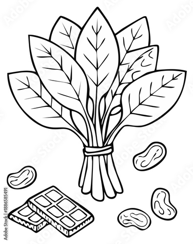 Cartoonish Spinach Tied with Beans and Chocolate Coloring Page