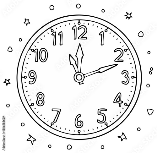 Classic Analog Clock Face with Festive Stars and Circles Illustrating Time