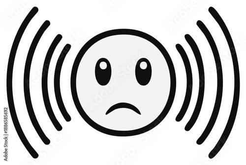Sad Emoji with Sound Waves. Illustration of Disappointment and Noise