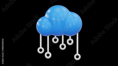 3D Cloud Computing Connection and Data Network Icon Loop