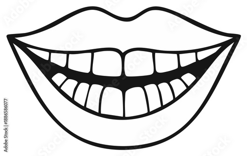 Wide Open Smile Showing White Teeth And Lips Black And White Outline Illustration