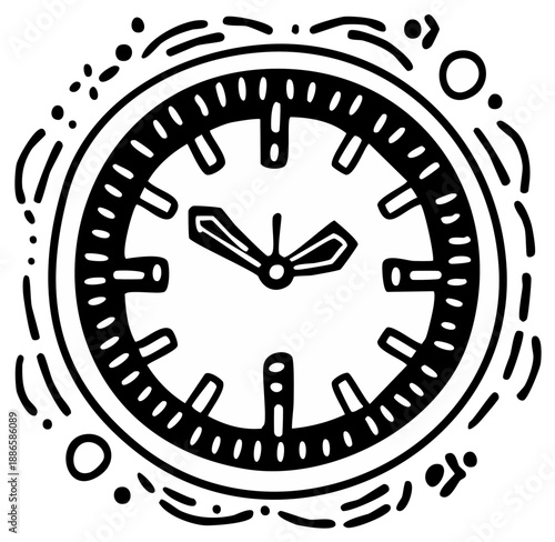Hand drawn illustration of a watch depicting time, clock icon, hand sketch