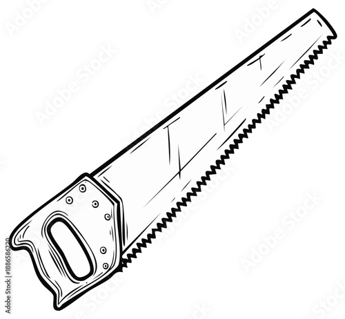 Black and White Hand Saw Illustration