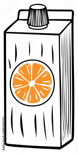 Orange juice carton with fruit slice illustration