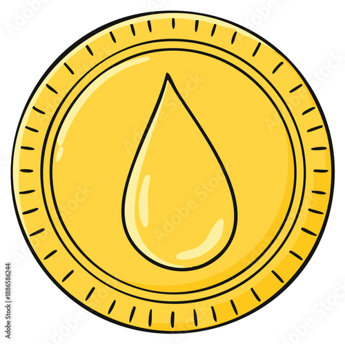 Golden coin with a single liquid drop symbol representing value or payment