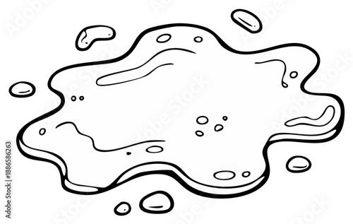 Black and white illustration of a water splash with droplets and bubbles