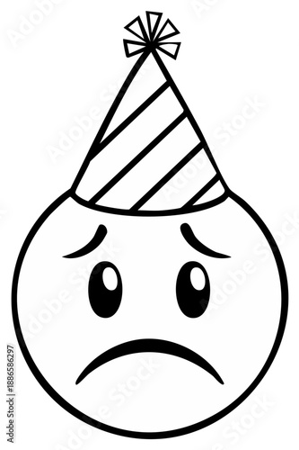 Sad Emoji with Party Hat Cartoon Illustration