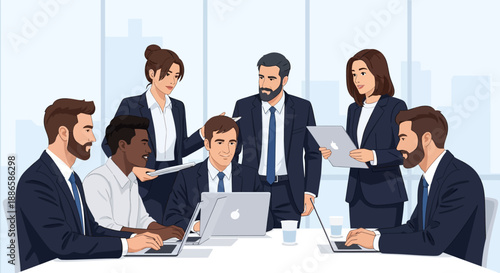 Diverse Corporate Team Meeting. Professional Business Staff Collaborating, Planning Strategy, and Working Together in a Modern Office Environment.