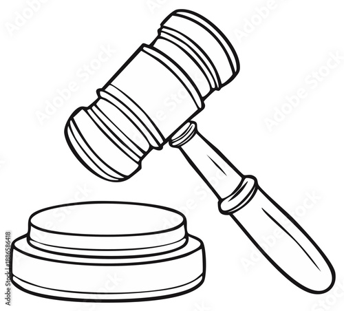 Simple Line Drawing of a Gavel and Sounding Block Symbolizing Justice and Law