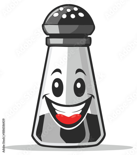 Happy cartoon salt and pepper shakers with smiling faces and open mouths