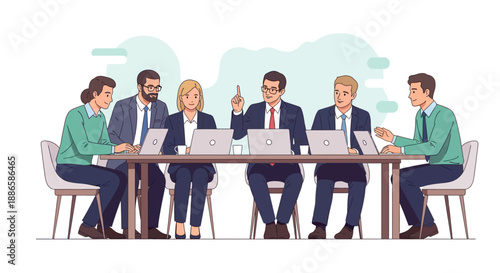 Diverse Business Team Meeting. Corporate professionals collaborating, discussing strategy, and sharing ideas at the office conference table.