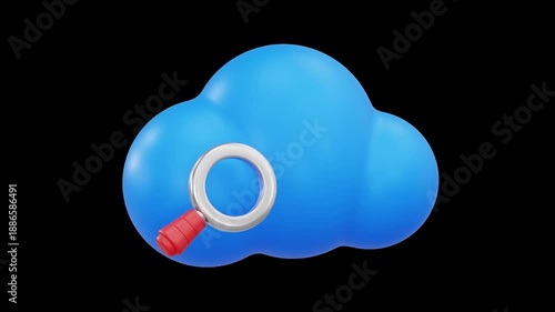 3D Cloud Search Concept with Magnifying Glass Animation