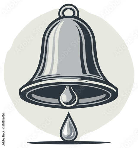 Vintage Bell with Water Drops Graphic Illustration Symbol Announcement Calling Attention