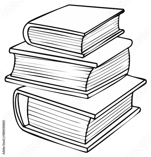 Stack of Books Black and White Illustration Education Reading Knowledge Paperwork Study Learning School