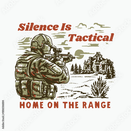 vector vintage illustration design of a tactical soldier protecting an area