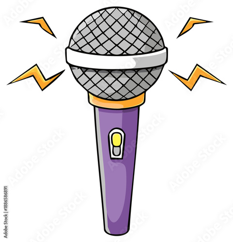 Cartoon Microphone Sound Waves Isolated On White