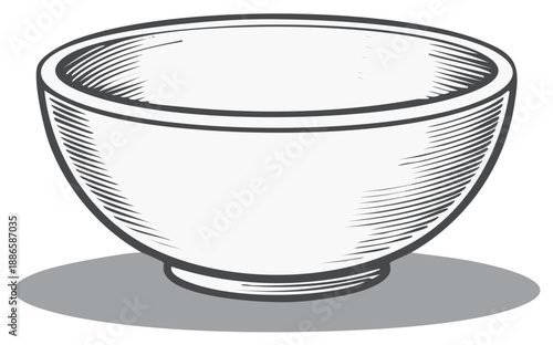 Simple ceramic bowl with hatching detail and shadow illustration
