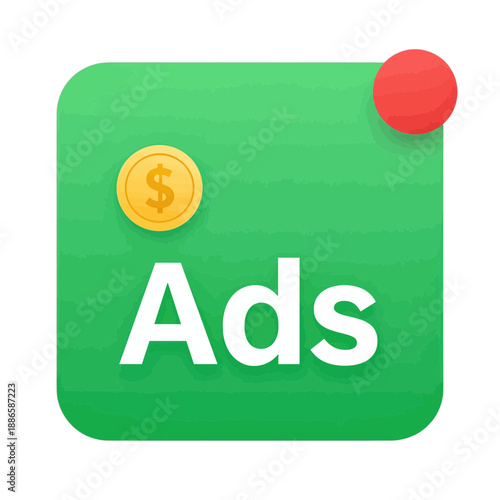 App icon for ads with coin and notification symbol.