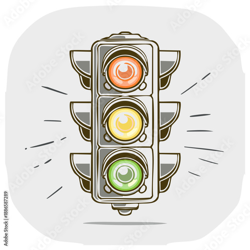 Traffic light vector illustration showing orange yellow green signals in a road safety context