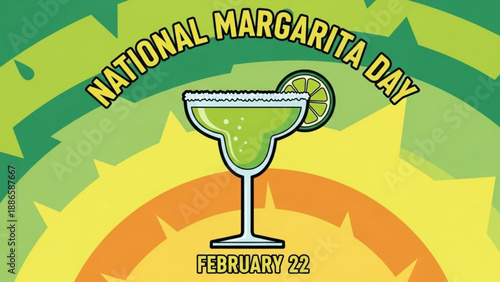 National Margarita Day celebration graphic with a lime margarita cocktail February 22nd date festive background for promotion