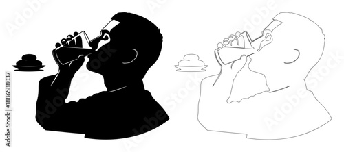 Man drinking water from glass silhouette