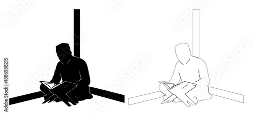 Man reading book in corner silhouette