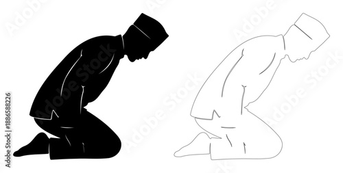 Man kneeling praying silhouette