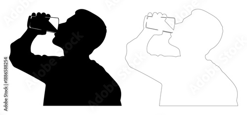 Man drinking from glass silhouette artwork