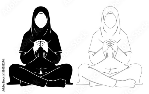 Muslim woman sitting in prayer illustration