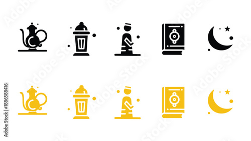 Islamic Education Worship and Holy Symbols Solid Icons