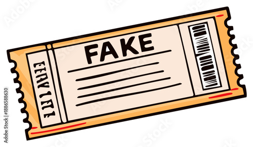 Illustrated Fake Ticket with Barcode for Entry or Event