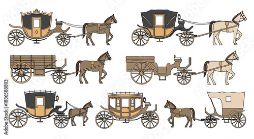 Vintage horse drawn carriages and wagons illustration a collection of transport from a bygone era