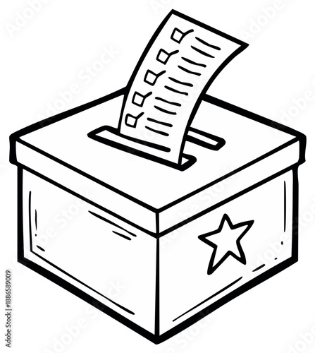 Illustrated image of ballot box with a checklist in it symbolizing vote and election process.