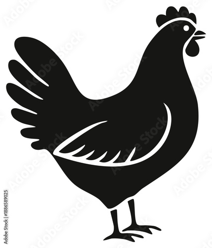 Elegant Black Chicken Silhouette Image, Farm Animal Clip Art for Design and Decoration, Poultry