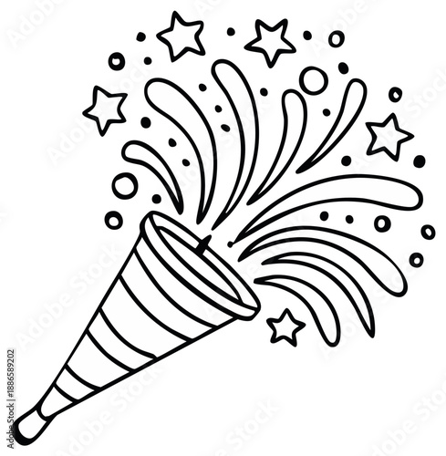 Party popper exploding with confetti and star shapes illustration