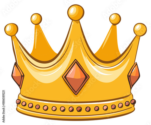 Golden crown with jewels illustration, a symbol of royalty, monarchy, and power, cartoon style
