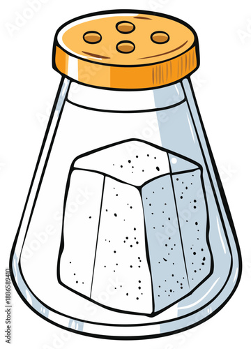Cartoon Sugar Cube in Glass Shaker with Orange Lid and Four Holes Cartoon Illustration