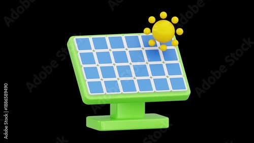 3D Solar Panel with Sun Green Energy Concept