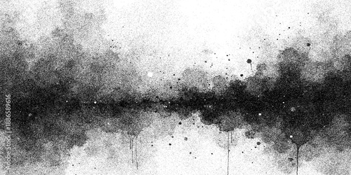 An old black and white grunge background features a rough textured surface of aged cement and dirty concrete wall patterns to create a vintage stone material backdrop